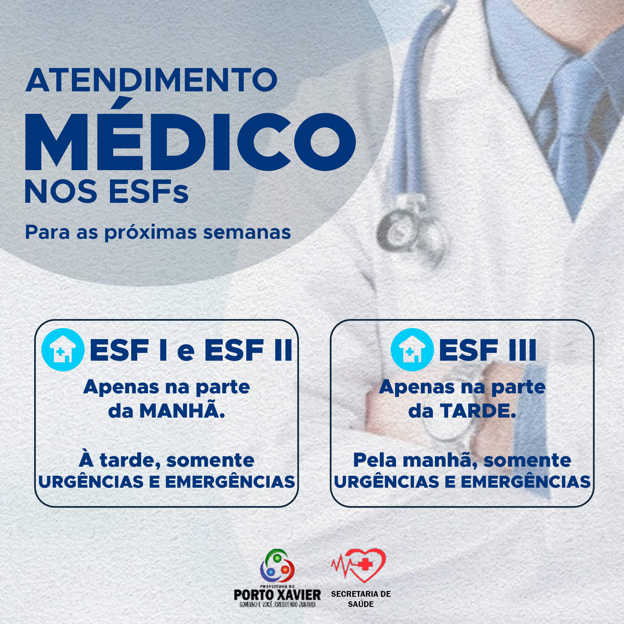 ATENDIMENTO MÉDICO NAS PRÓXIMAS SEMANAS